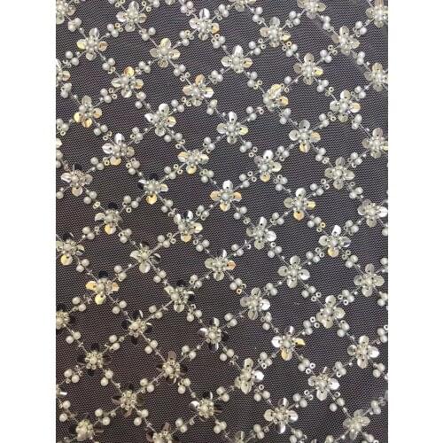 French Tulle Lace Fabric with beads and sequins African Lace Fabric ZH-426688 High Quality Nigerian Lace Fabric For Party Dress