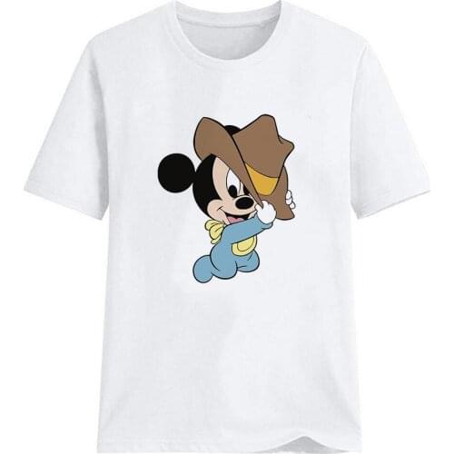 Baby Mouse Mickey Cowboy Hat Print T Shirt Women Short Sleeve O Neck Loose Unisex Tshirt Summer Girls Tee Shirt Tops
