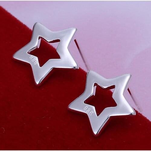 Hot Sale 925 Sterling Silver Five-Pointed Star Small Stud Earrings For Women lass Fashion Jewelry Gift