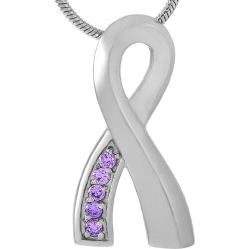IJD8161 Inlay Purple Zircon Cancer silk ribbon Cremation Ashes Necklace Keepksae Stainless Steel Memorial Urn Pendant For Women