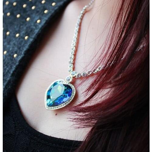 Classical Eternity Love Declaration Necklace Super Blue Heart Austrian Crystal Necklace For Women Gorgeous Bride Jewelry