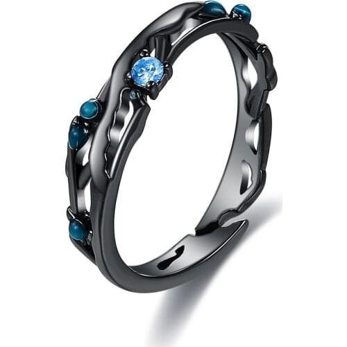 ZEMIOR Black Adjustable Opening Ring Blue Bright Cubic Zirconia Rings 925 Silver Jewelry For Lover' Wedding Gift New Arrival