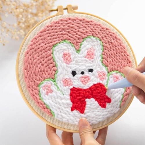 Creative Poking Embroidery Material Package Cute Patterns DIY Embroidery Kit Punch Needle Poked Kit Handcraft Embroidered Supply