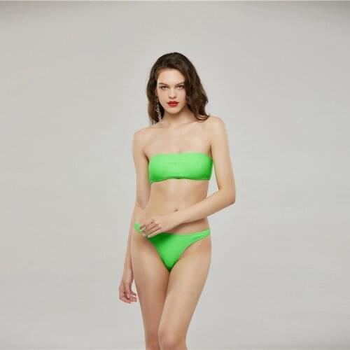 LaFata Womens Bandeau Two Pieces Bikini Set Sexy Strapless Swimsuit Neon Green Color
