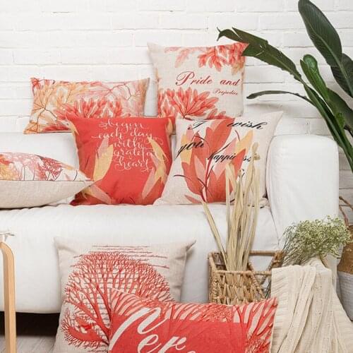 Wholesales Linen Pillow Cover Maple Red Cushion Cover Natural Style Leaves Home Decorative Pillow Case 45x45cm/30x50cm