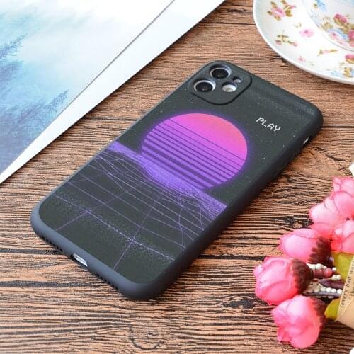 For iPhone Synthwave Nostalgia Sunset Print Soft Matt Apple iPhone Case