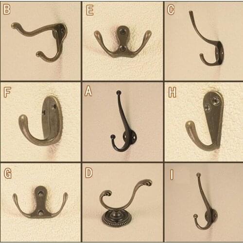 Wall Hook for Clothes Zinc Alloy Door Vintage Coat Hooks Hat Bag Towel Hanger Bathroom Hook Antique Single Double Hanger