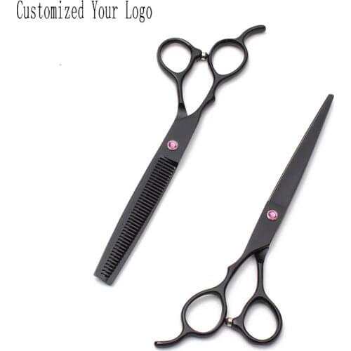 Left Hand 7" Customized Brand 440C Black Cutting Shears Thinning Scissors Salon Hair Scissors Professional Barber Scissors C8001