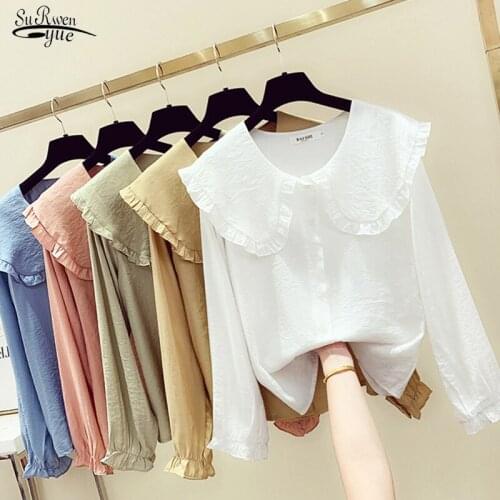 Autumn Long Sleeve White Elegant Blouse New Casual Cotton Harajuku Shirts Women Ruffles Loose Vintage Women Tops Blusas 11965