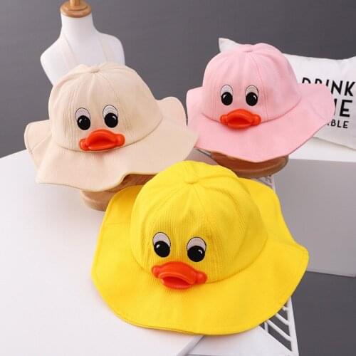 2-5T Kids Bucket Hat For Boys Girls Spring Autumn Wide Brim Hats and Caps Cute Cartoon Duck Children Fisherman Cap Newest 2020
