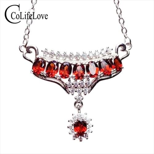 CoLife Jewelry Gemstone Necklce for Wedding Fashion 925 Silver Garnet Necklace 8 Pieces 3mm*4mm Garnet Silver Jewelry