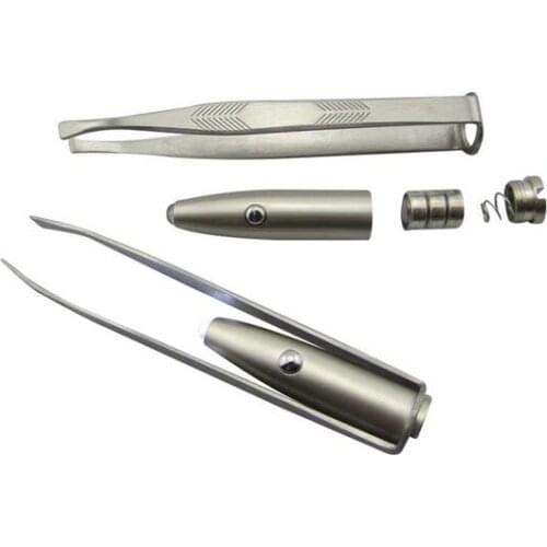 200 pcs Stainless Steel Eyebrow Tweezers Led Light Eyelash Eyebrow Hair Removal Tweezer Face Hair Remover jk17