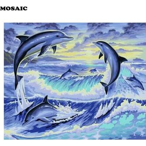 Full Square Diamond Painting Dolphin puzzle,5D DIY Cross Stitch 3D picture,sale Diamond Embroidery animal Mosaic home decor