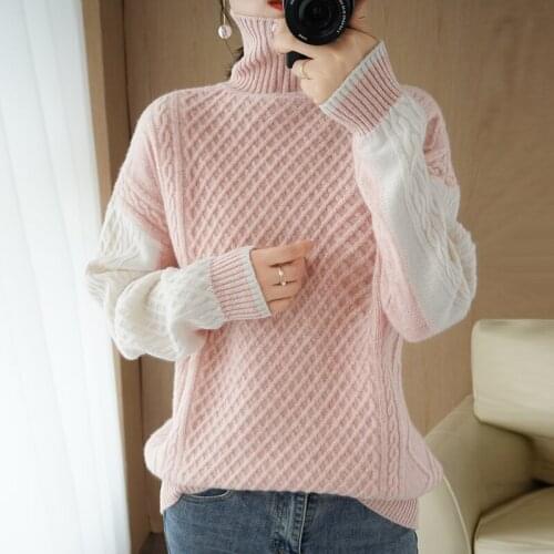 Casual loose ladies turtleneck sweater long sleeve knit autumn and winter new products 100% pure wool cashmere sweater pullover