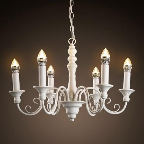 Simple Iron Candle / lamps European Loft Garden Superior Hotel Villa White 6 heads Chandelier Home Lighting ZA ZX147