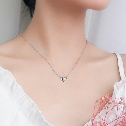 Rainbow Mini Heart Short Clavicle Chain With Earring Set 925 Sterling Silver Temperament Personality Fashion Female Necklace