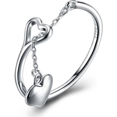 Romantic Women 925 Sterling Silver Rings White Gold Color Hollow Heart Charm Rings for Lady Party Fine Jewelry Festival Gift