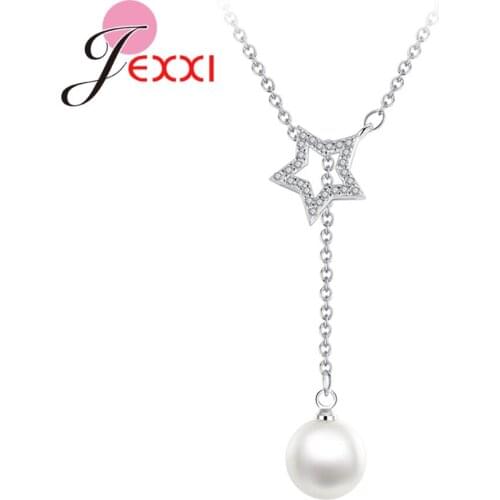 Luxury Star Pearl 925 Sterling Silver Pendant Necklace For Women Crystal Cubic Zirconia Korean Chain Necklace Jewelry
