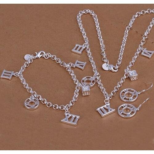 S114 Wholesale,silver color jewelry set, fashion jewelry set Round Roman Earrings Three-Piece Jewelry Set