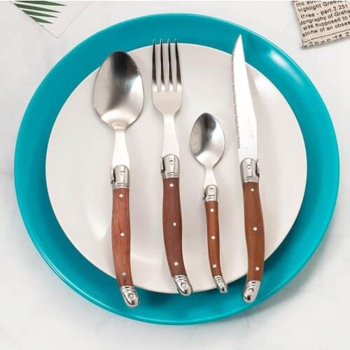 4pcs Laguiole Dinner Set Stainless steel Japanese Cutlery Wood Handle Steak Knife Fork and Spoon Teaspoon Xmas Gift Pre sale