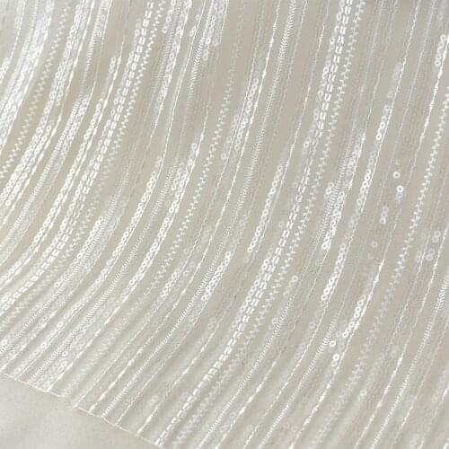 Vertical soft sequins embroidery lace fabric for high-end wedding dress clothing dress decorative fabric material