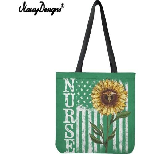 Noisydesigns Sunflower Pattern Womens Satchel Reusable Foldable Shopping Bags Girl Canvas Lightweigt Shoulder Bags Custom Logo