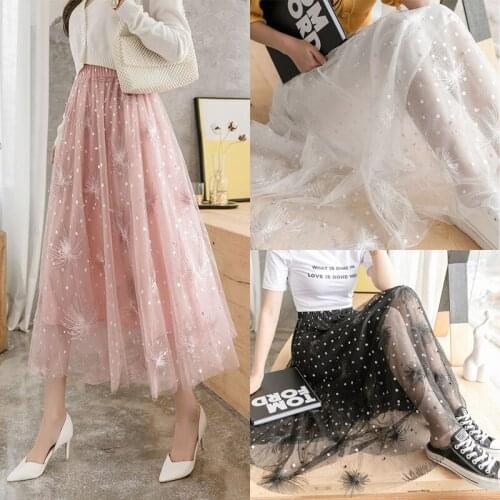 Women Dandelion Embroidery Skirt Ladies Elastic Waist Ball Gown Floral Empire Casual Skirts Summer Fashion