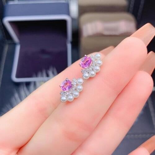 Elegant cute honeybee Feet natural pink sapphire stud earrings Natural gemstone earrings 925 silver women party gift jewelry