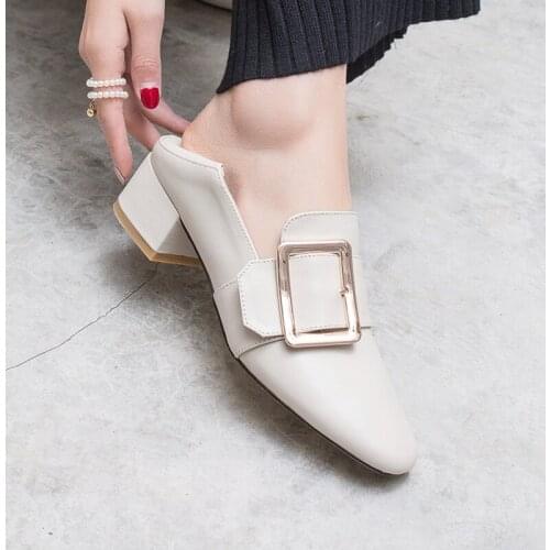 Plus Size 34-43 Women Square High Heels Shoe Woman Classic Slip On Casual Ladies Elegant Square Toe Soft PU Fashion Female Pumps