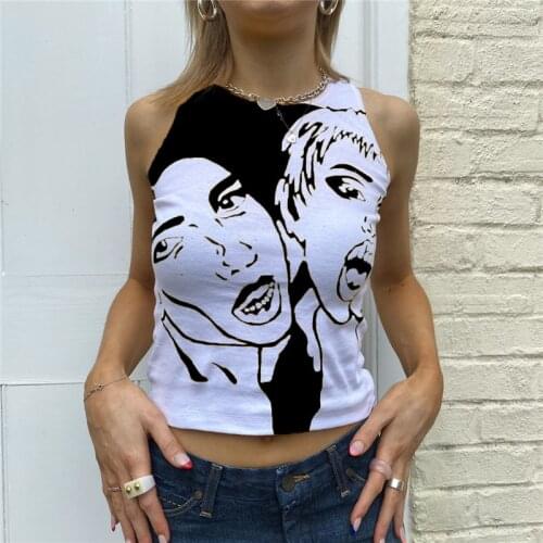 Female Cotton Mini Vest Gothic Tie Dye Graphic Tank Top Y2K Aesthetic Women Sleeveless Sweats Crop Top Summer Harajuku Clothes