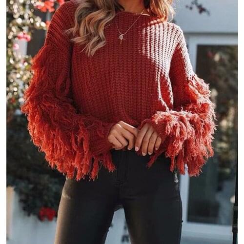 Ypser 2018 Women Casual Knitted Tassel Sleeve Korean Style Loose Sweater Jumper