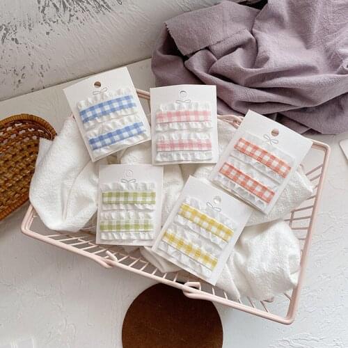 2 Pcs Korean Sweet Girl Baby Simple Colorful Plaid Fabric Lace Square BB Clip Fashion Childrens Hairpins Hair Accessories