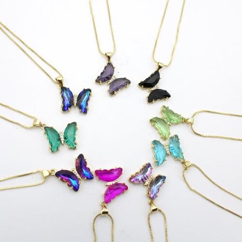 2021 New AAA Cubic Zircon elegant crystal butterfly one sided Necklace Gift lady simple style candy color insect Earrings sweet