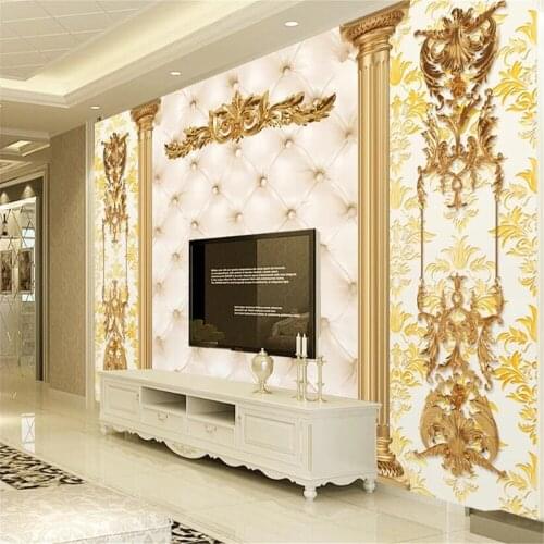 Milofi custom 3D wallpaper mural luxury golden European pattern soft package living room TV decoration painting background wall