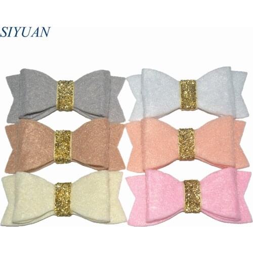 40pcs/lot Handmade 2.75*1.1'' Non-woven Bow Knot with Glitter Center Felt Bow DIY Boutique Hairpin Accessories HDJ122