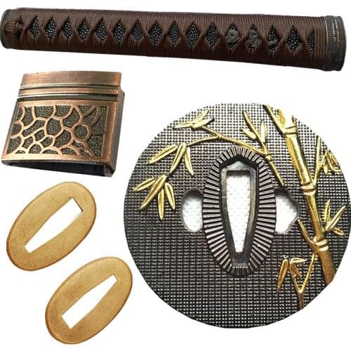 Bamboo Theme Metal Crafts Kirsite Sword Guard for Katana/Wakizashi Accessory Set Tsuba+Menuki+Fuchi+Kashira+Handle+Habaki+Seppa