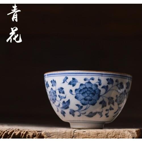 Big bowl of blue and white porcelain of the reign of emperor kangxi drum bowl pu-erh tea master large antique tea cups
