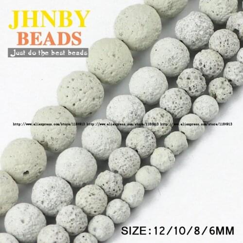 JHNBY White Lava Natural Stone beads Volcanic rock 6/8/10/12MM Round Loose ball bead for jewelry making bracelets DIY accessorie