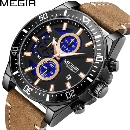 MEGIR New Fashion Business Waterproof Sports Luminous Mens Watches Belt Simple Trend Casual Watch Male Relogio Masculino 2132G