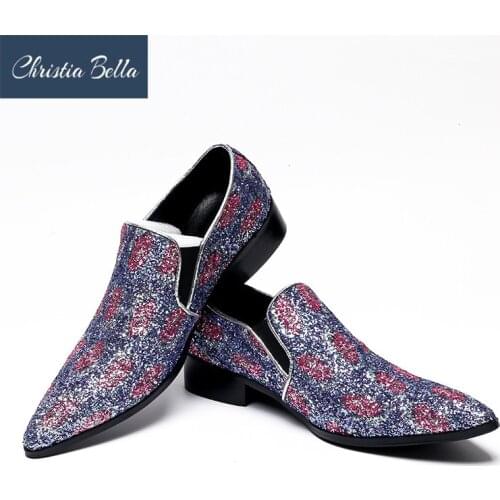 Christia Bella Colorful Glistening Glitter Men Loafers Slippers Slip-on Shoes Brand Designer Mens Dress Shoes Flats Plus Size