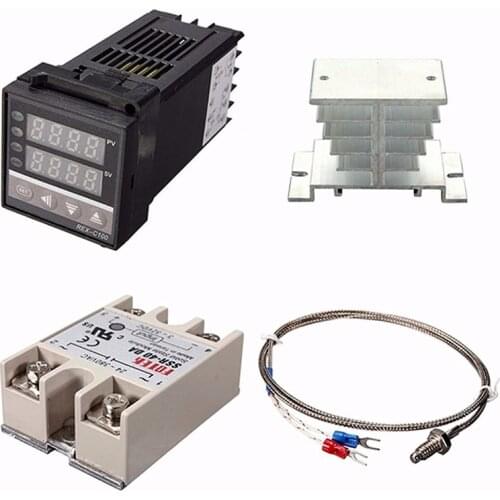 Digital 220V PID REX-C100 Temperature Controller + max.40A SSR + K Thermocouple, PID Controller Set + Heat Sink