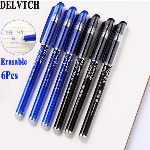 DELVTCH 6pcs/set 0.5mm Magic Erasable Pen Blue/Black Erasable Ink Gel Pen Erasable Refill Replacement Office School Stationery