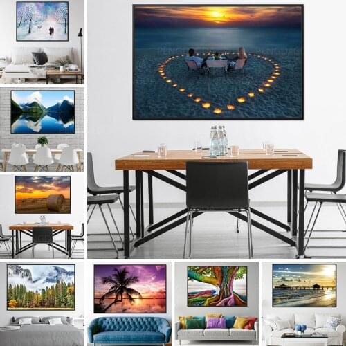 Home Decor Love Candle Canvas Painting Printed Mountain Lake Natural Scenery Pictures Wall Art Modular Poster Bedside Background