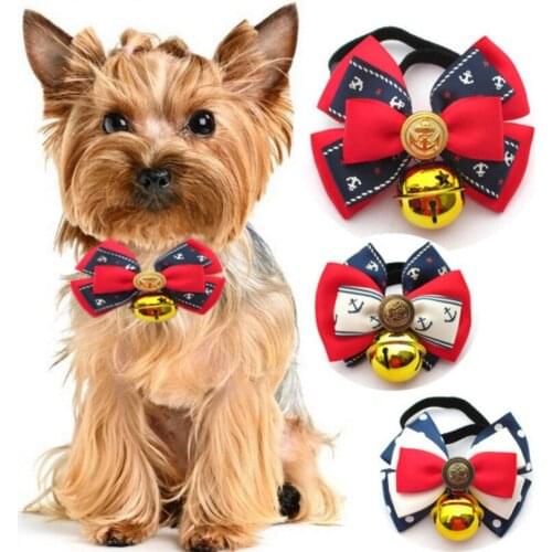 1 piece New handmade pet dog bow ties for Classic navy pattern dog neck tie collar puppy cat bow tie with Bells and buttons