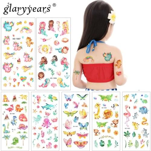 Glaryyears 1 Sheet 9*19cm Temporary Tattoo Sticker Cute Animal Pattern Fake Flash Waterproof Fashion Small Body Art Woman Child