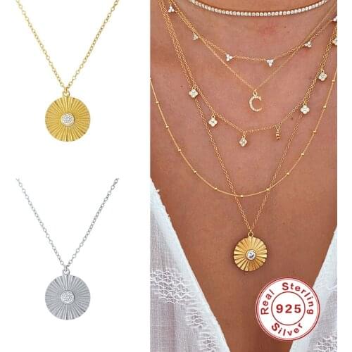 GS 100% Silver 925 Sterling Initial Necklace Women Top Luxury CZ Zircon Round Diamonds Necklace Bijoux Femme Naszyjnik 1PC