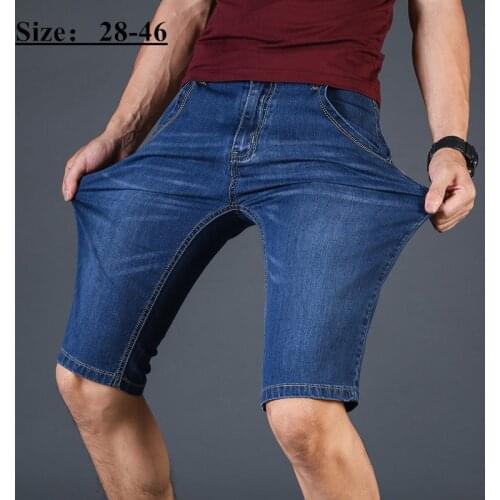 Summer Brand Stretch Thin Breathable cotton Denim Jeans Short Men Knee Length Soft blue casual Shorts Bermuda Plus Size 28-46