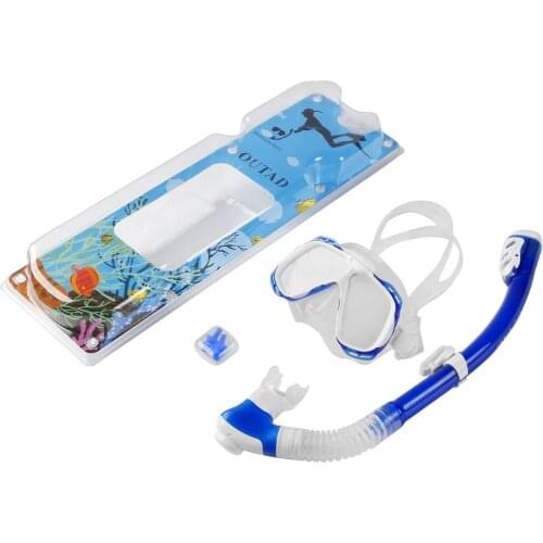 OUTAD Diving Snorkeling Freediving Mask Snorkel Set Tempered Glass Lenses Adjustable Strap UV Protection Anti-fog Waterproof
