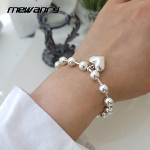 MEWANRY 925 Sterling Silver String of Beads Bracelets for Women Fashion Creative Design Sweet Smooth LOVE Heart Party Jewelry