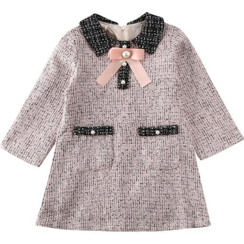 Sweet Fashion Baby Girl Kid Dress 1-6Y Zip Up Plaid Print Bow Coat Dress Party Autumn Clothe Outerwear Set